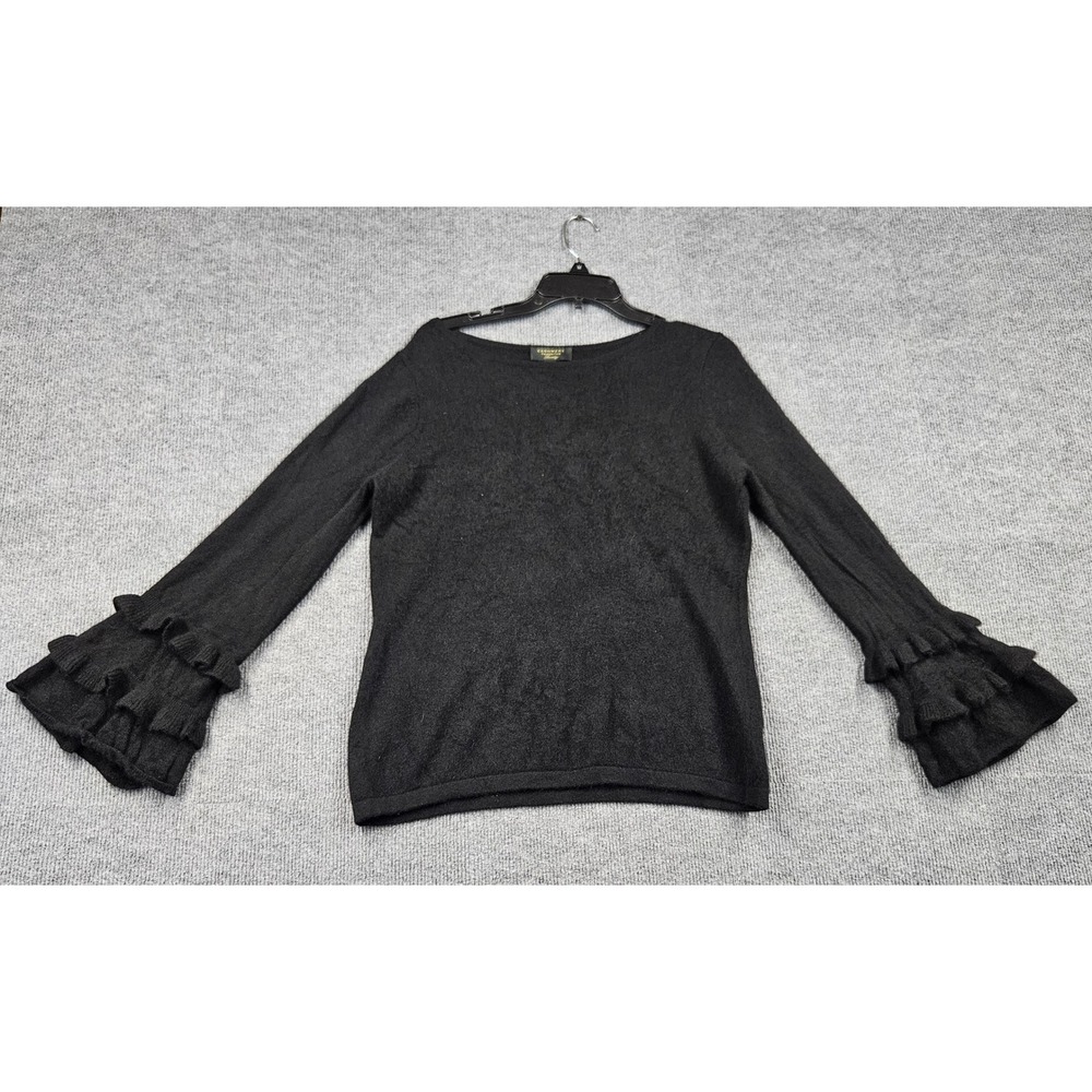 Charter Club Luxury Black 100% Cashmere Ruffle Cuff Sweater Large Womens